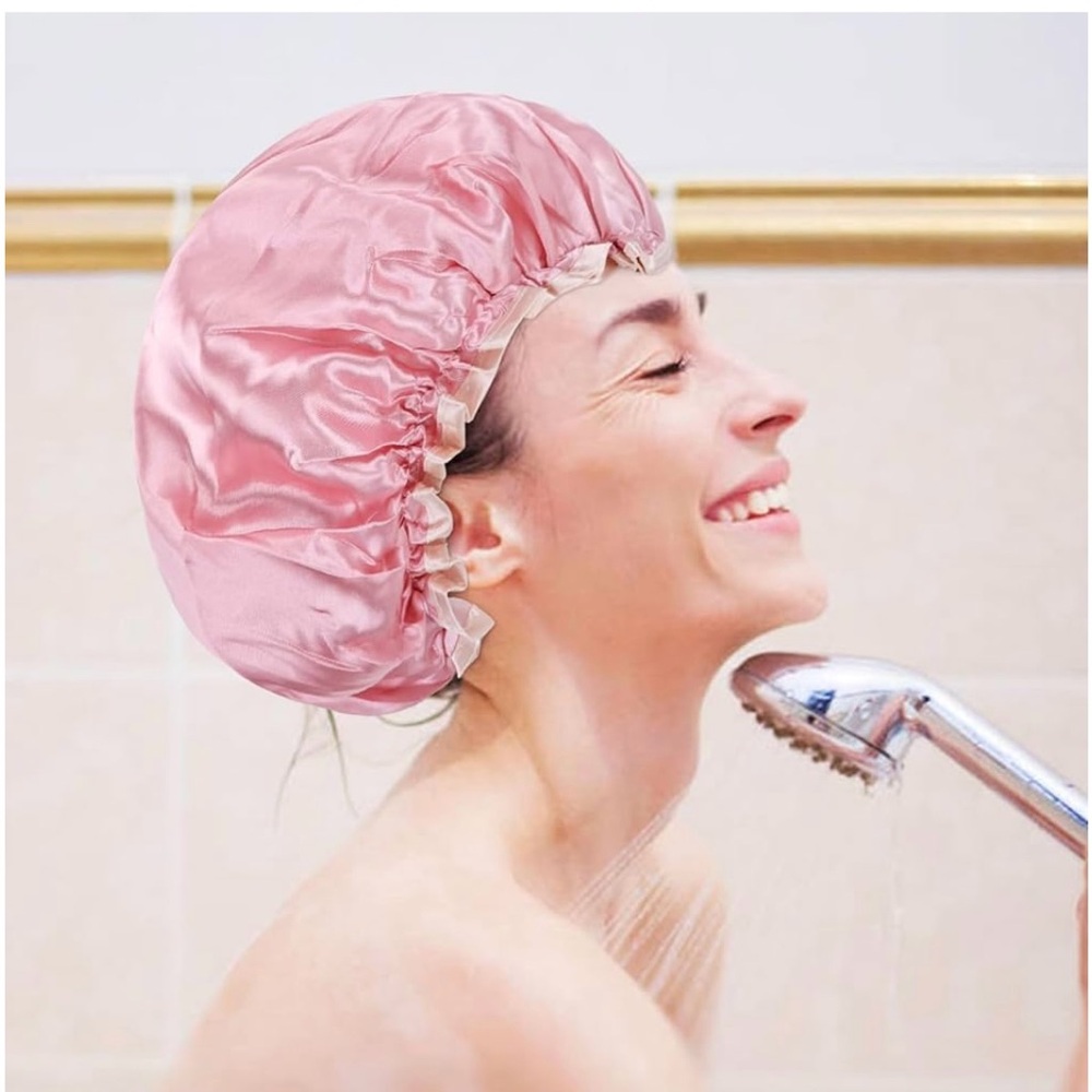 Women's Fancy Pink Reuseabe Waterproof Shower Cap NWOT